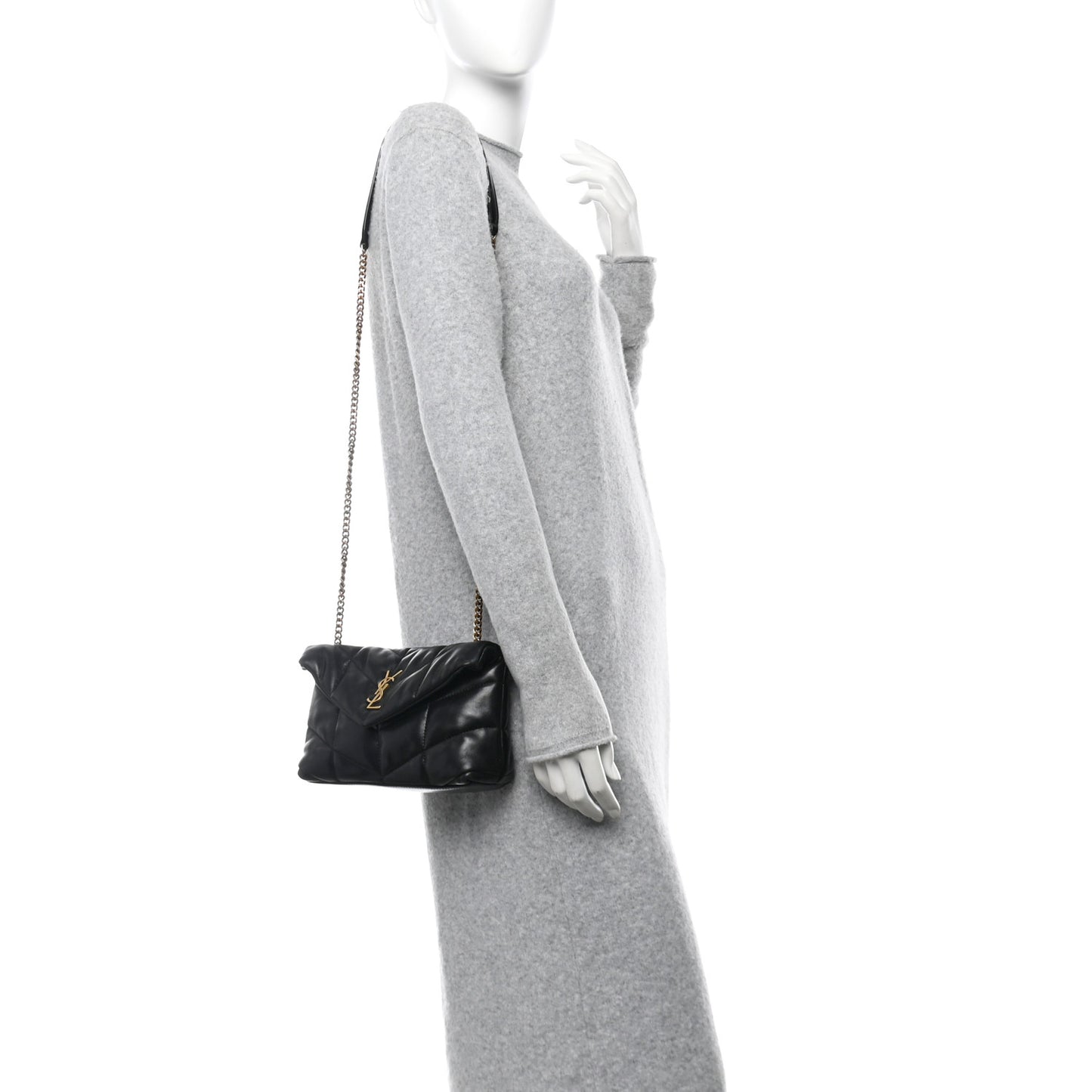 Lambskin Quilted Toy Loulou Puffer Monogram Chain Satchel Black