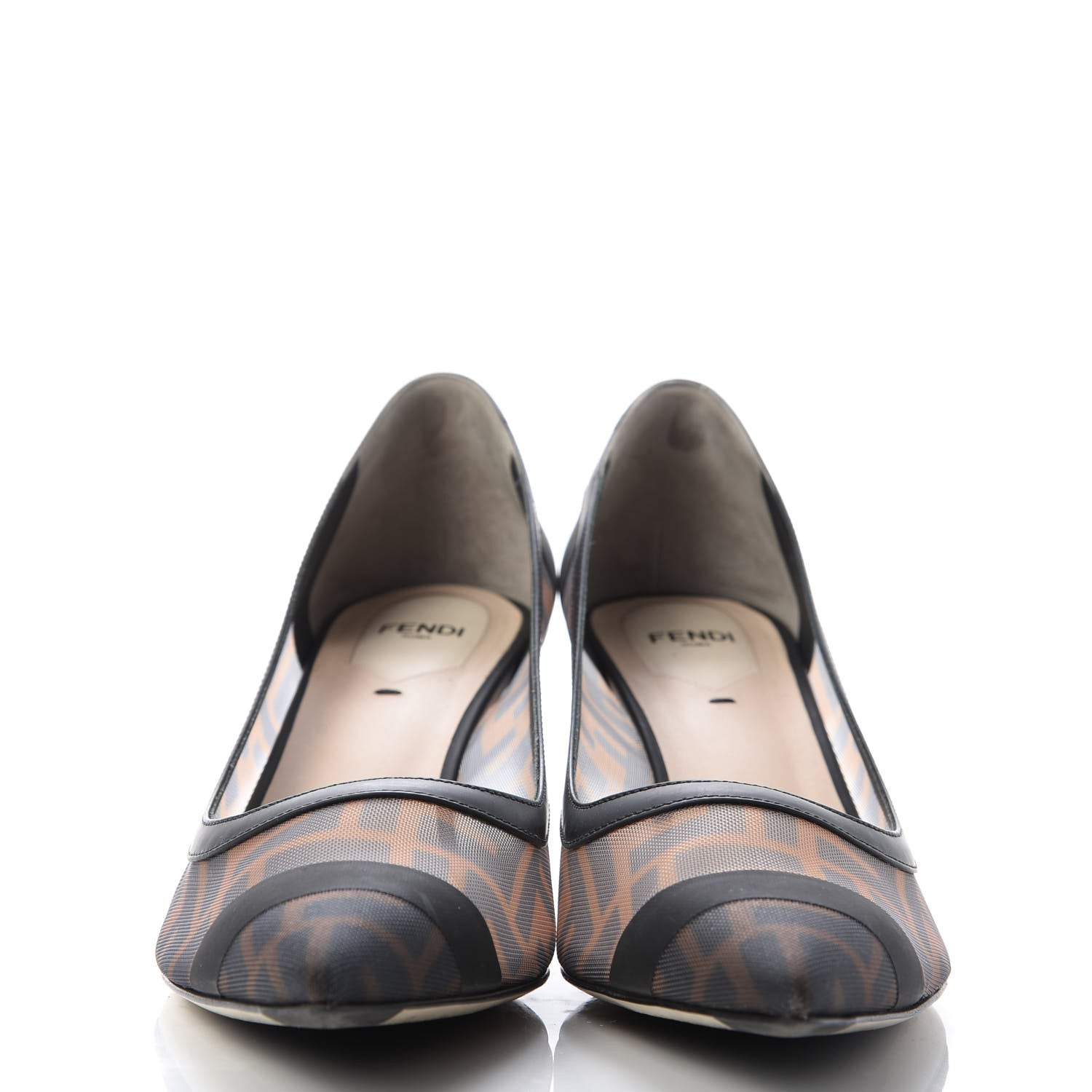 Fendi Technical Mesh Vitello Gommato FF Colibri 55mm Pumps 39.5 Tobacco Moro Black 2 of 8