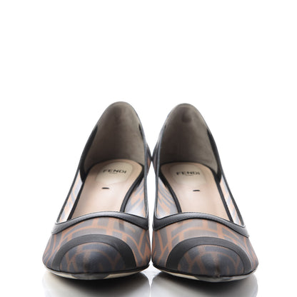 Fendi Technical Mesh Vitello Gommato FF Colibri 55mm Pumps 39.5 Tobacco Moro Black 2 of 8