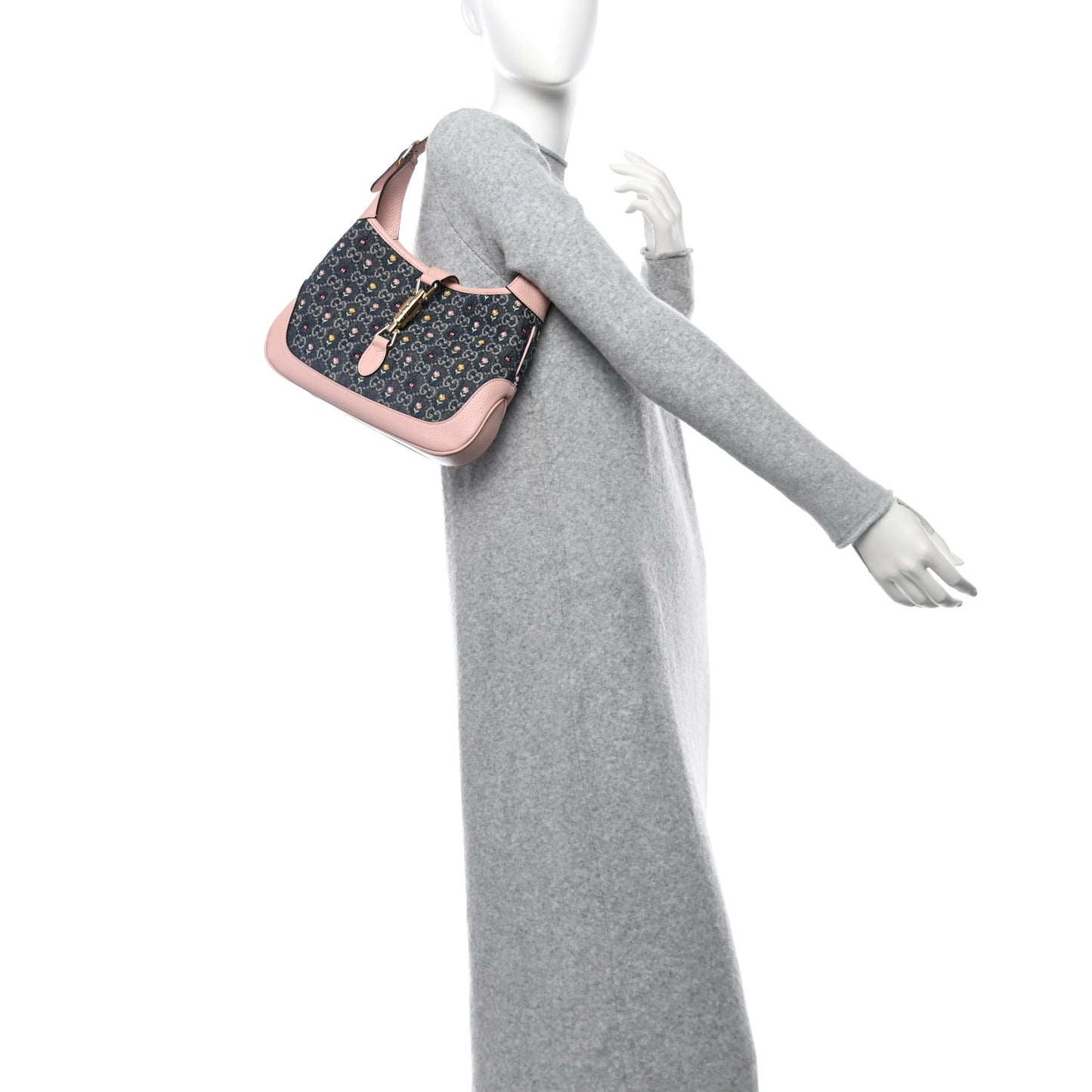 New Denim GG Monogram Calfskin Love Parade Small Jackie 1961 Hobo Light Pink