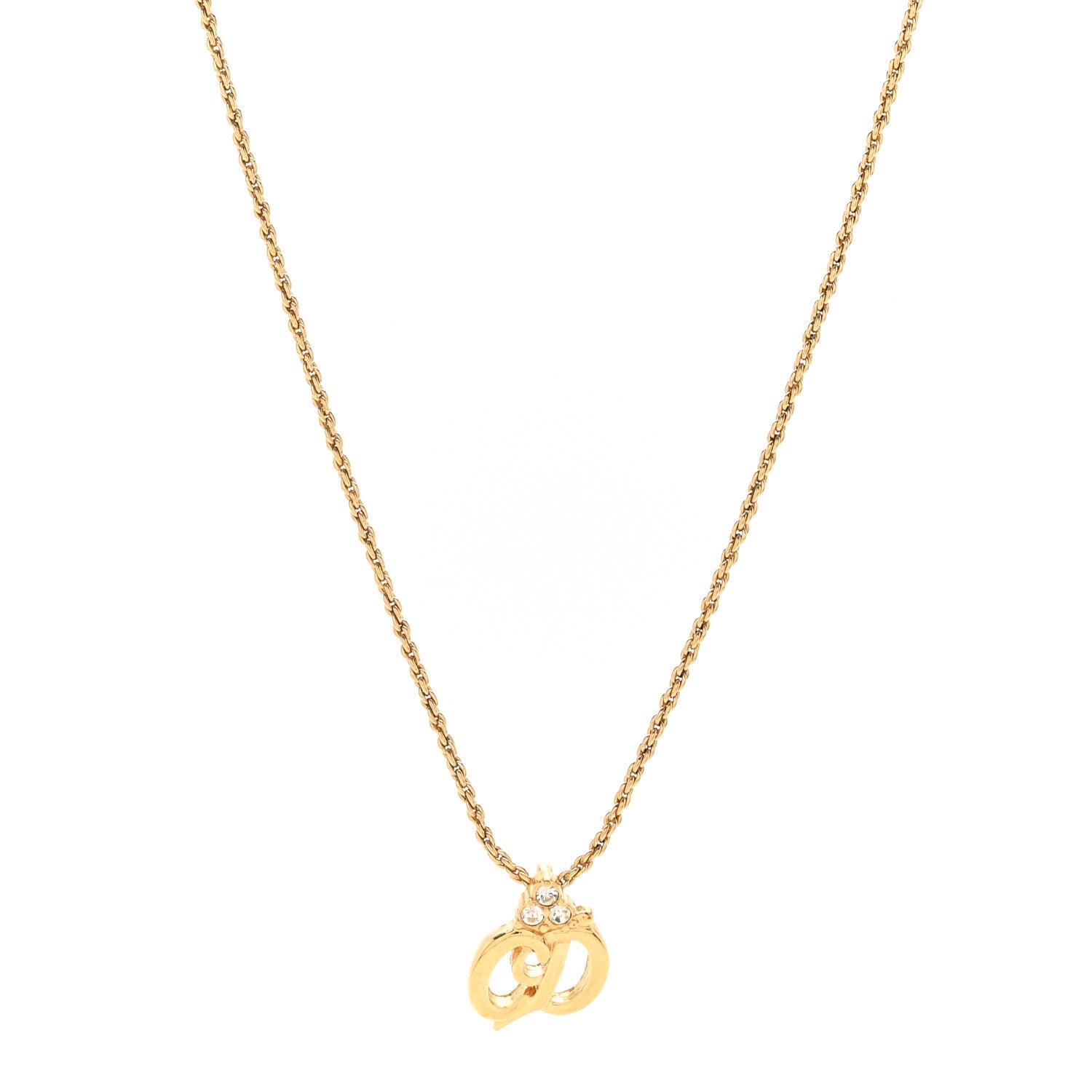 Christian Dior Metal Crystal CD Logo Pendant Necklace Gold 2 of 10