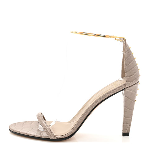 Calfskin Crocodile Embossed Filo 95mm Sandals 38 Taupe