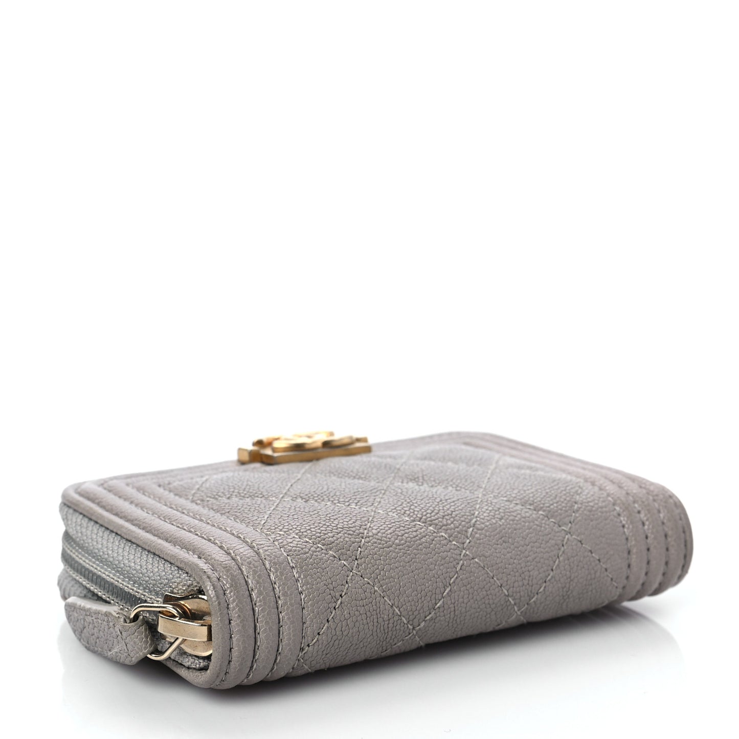 Caviar Quilted Boy Zip Around Coin Purse Wallet Grey