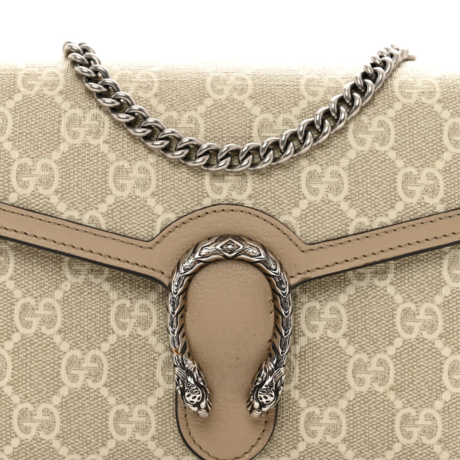 Gucci GG Supreme Monogram Textured Dollar Calfskin Mini Dionysus Chain Wallet Beige Mystic White Oatmeal 5 of 12