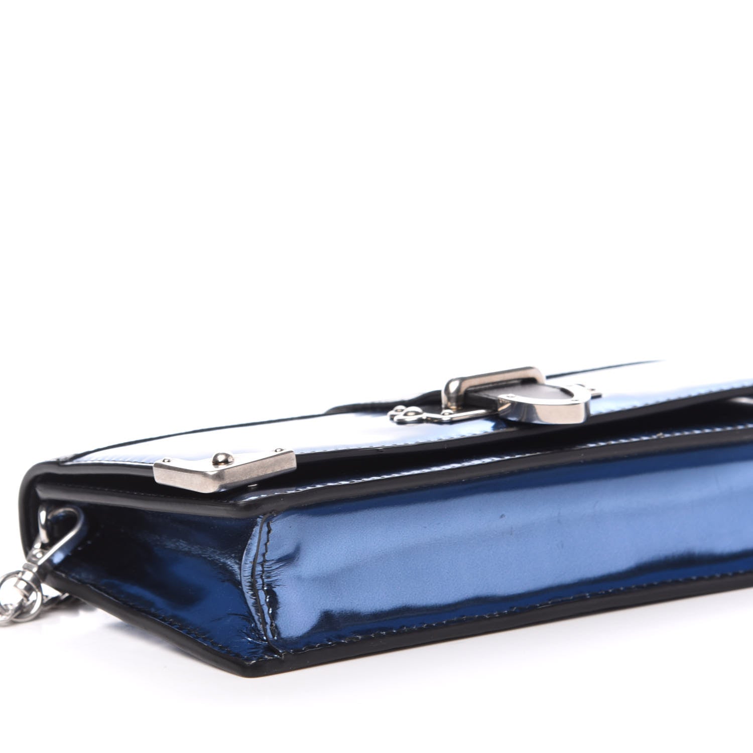 Prada Metallic Vitello Saffiano Cahier Pochette Denim Black 7 of 10