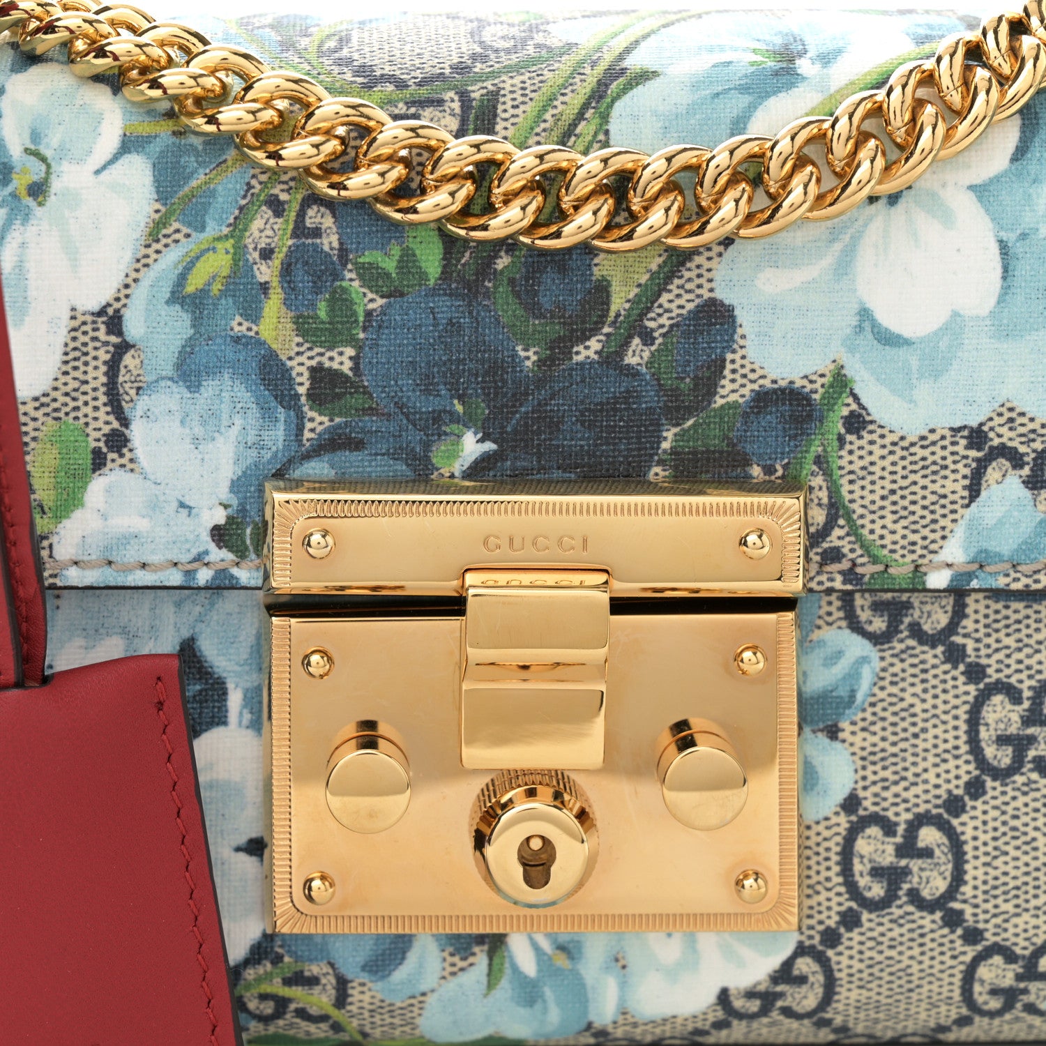 Gucci GG Supreme Monogram Blooms Small Padlock Shoulder Bag Beige Blue Navy Hibiscus Red 8 of 12