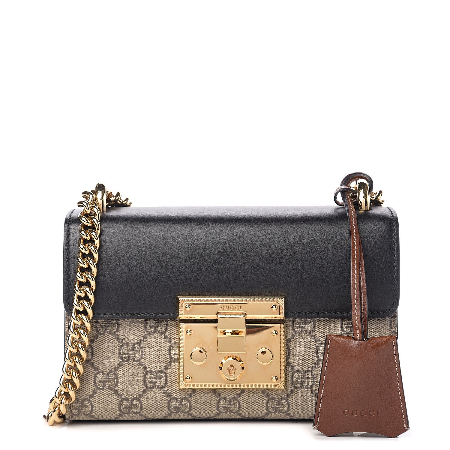 Gucci GG Supreme Monogram Calfskin Small Padlock Shoulder Bag Beige Black Cuir 1 of 11