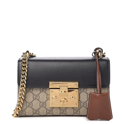 Gucci GG Supreme Monogram Calfskin Small Padlock Shoulder Bag Beige Black Cuir 1 of 11