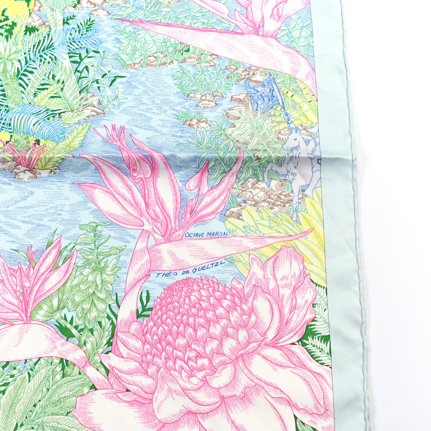 Hermes Silk Twill Faubourg Tropical Scarf 90 Bleu Vert Jaune 2 of 6