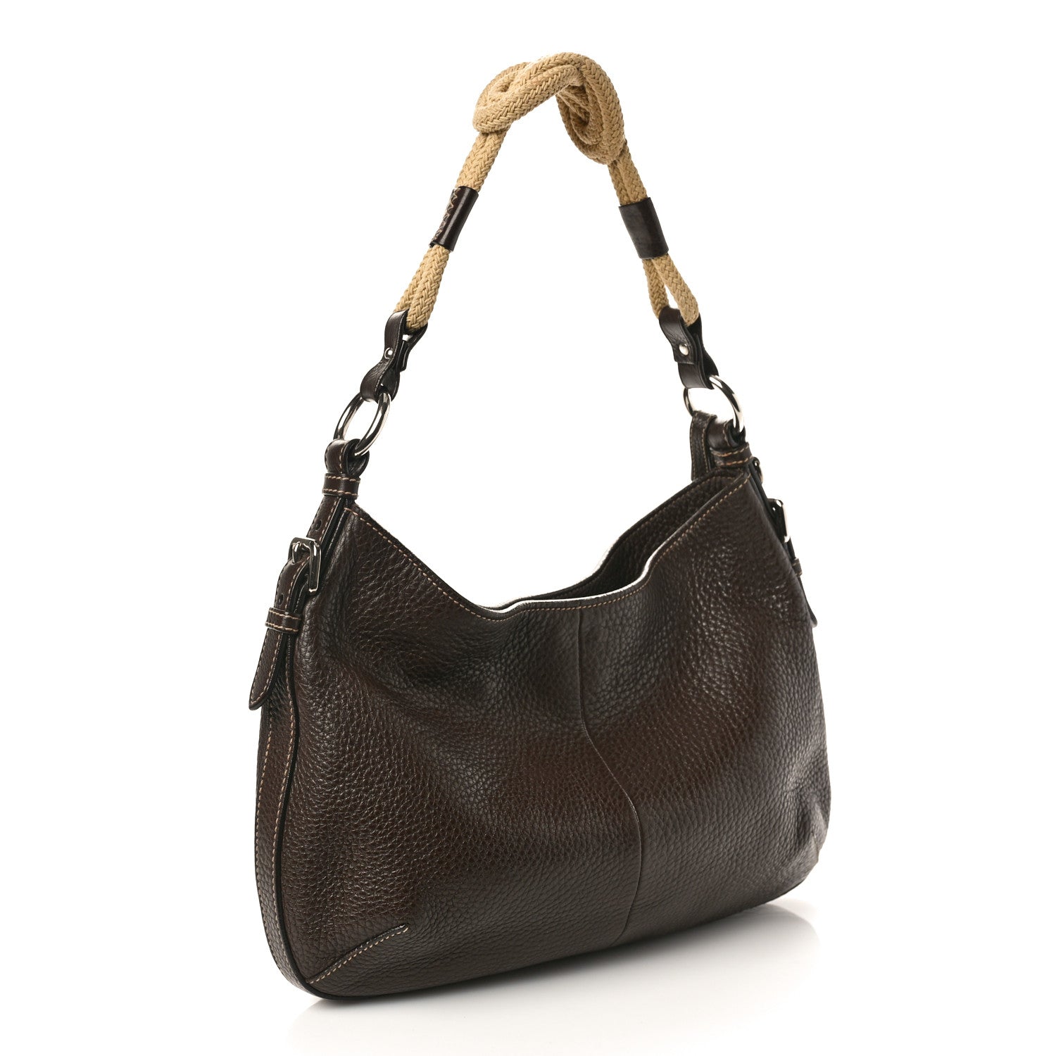 Prada Vitello Daino Rope Knotted Hobo Brown 3 of 8