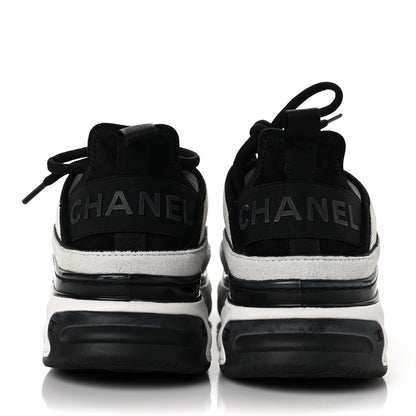 Chanel Velvet Calfskin Mixed Fibers CC Sneakers 38 White Black 5 of 9