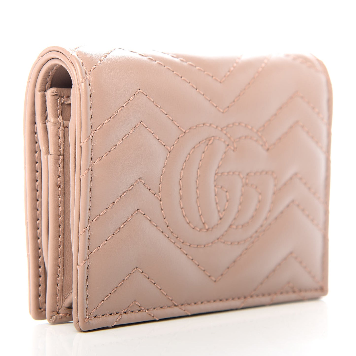 Calfskin Matelasse GG Marmont Card Case Wallet Porcelain Rose