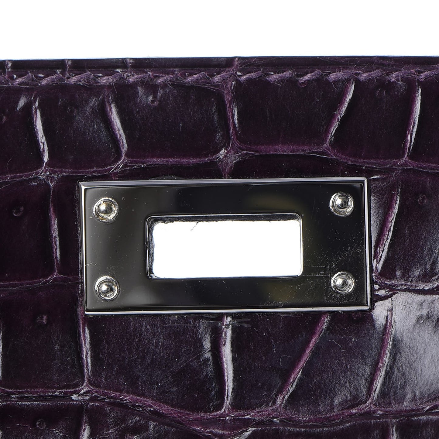 Shiny Porosus Crocodile Kelly Cut Pochette Aubergine