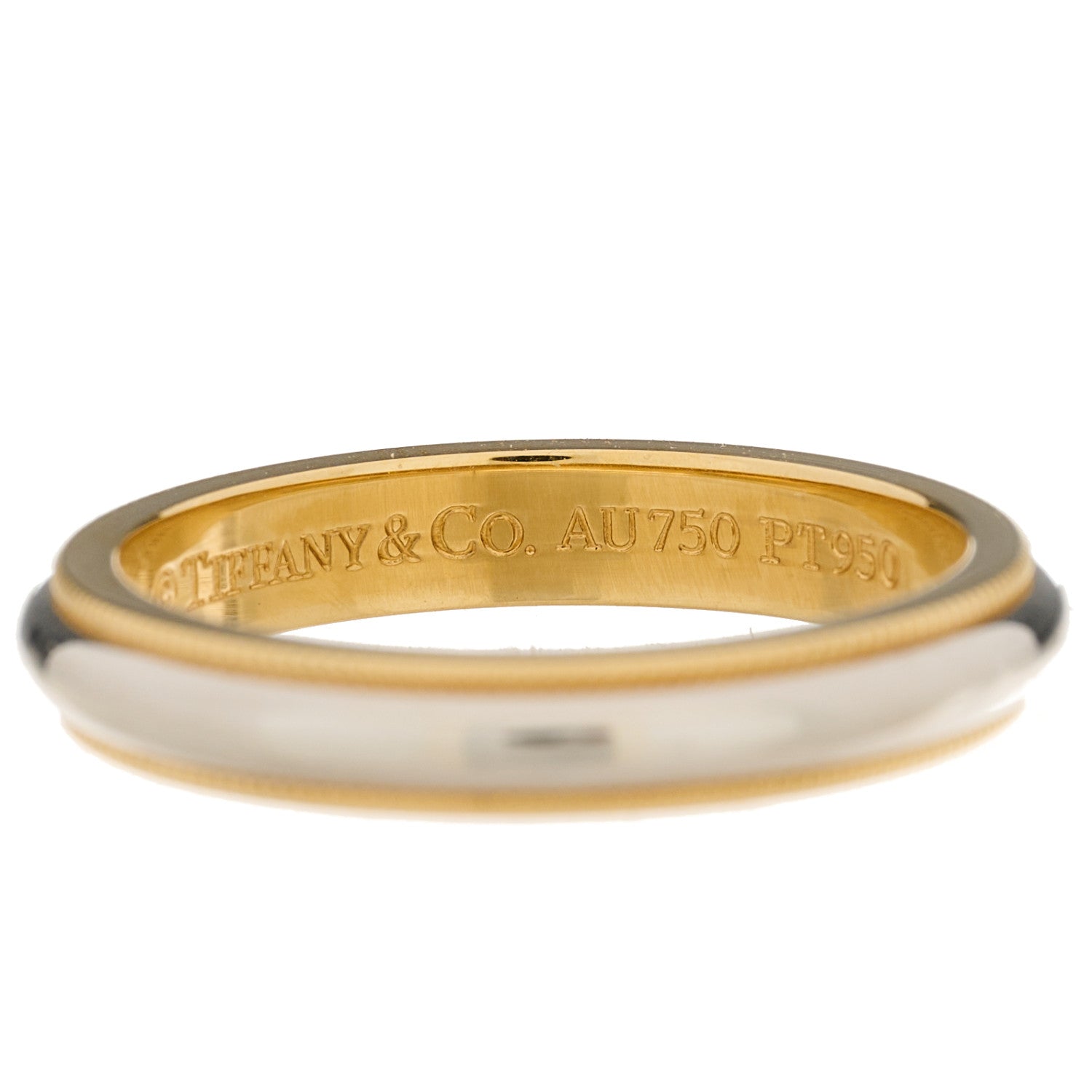 Tiffany Platinum 18K Yellow Gold 3.5mm Together Milgrain Wedding Band Ring 56 7.5 5 of 7