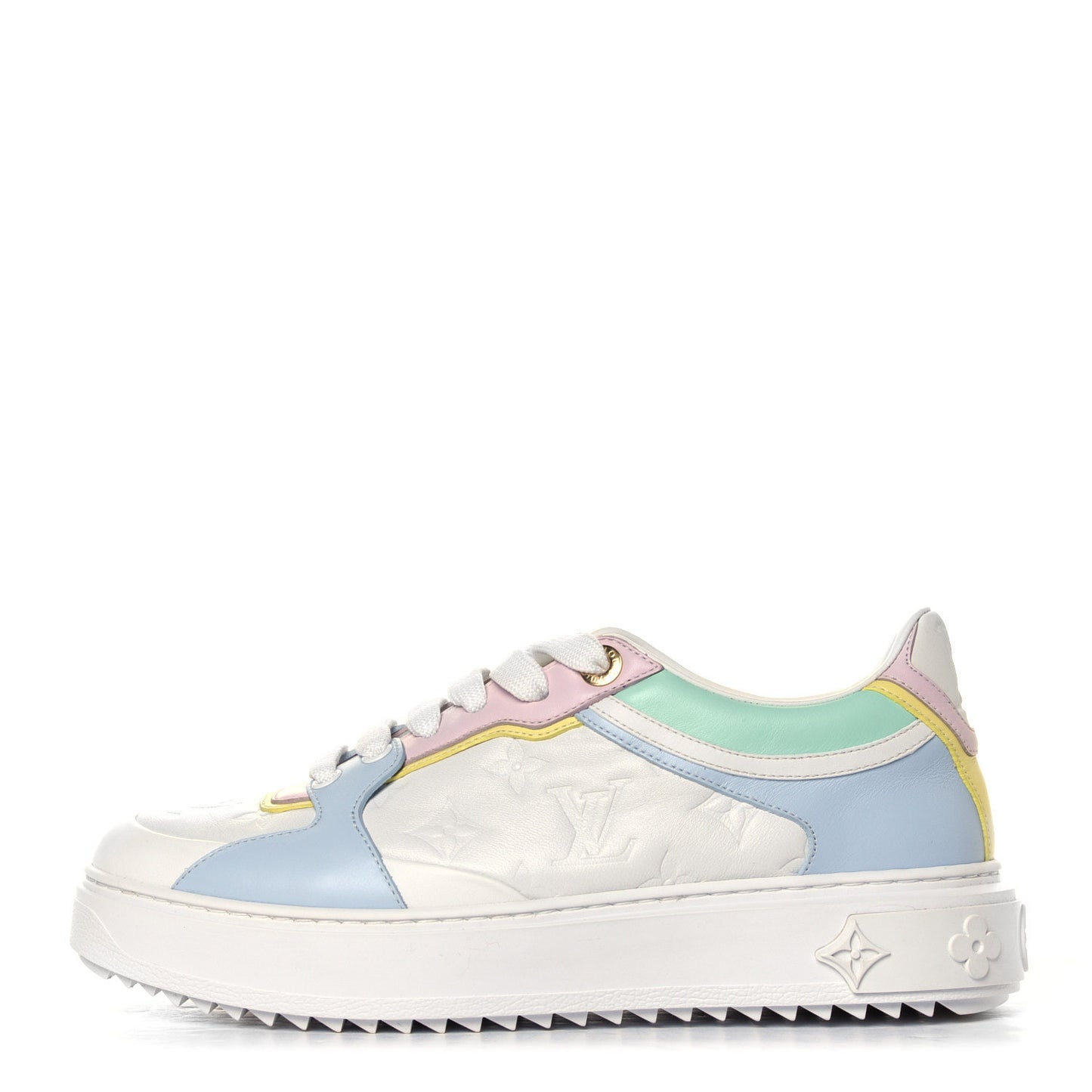 Monogram Embossed Lambskin Time Out Sneakers 38 Light Blue Pastel