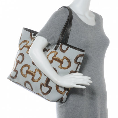 Gucci Canvas Bamboo Horsebit Print Tote Brown 2 of 7