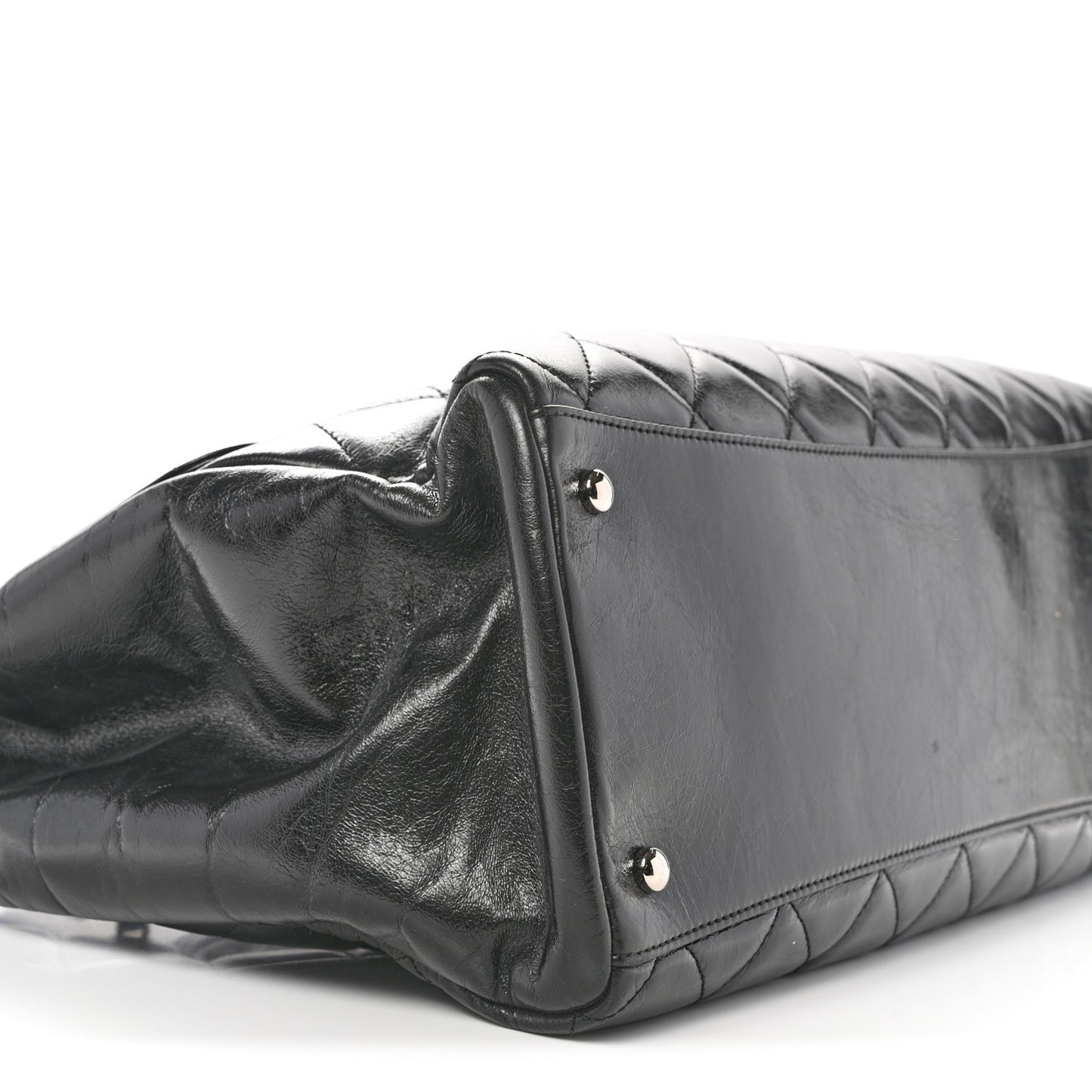 Glazed Calfskin Quilted Large CC Delivery Tote Black