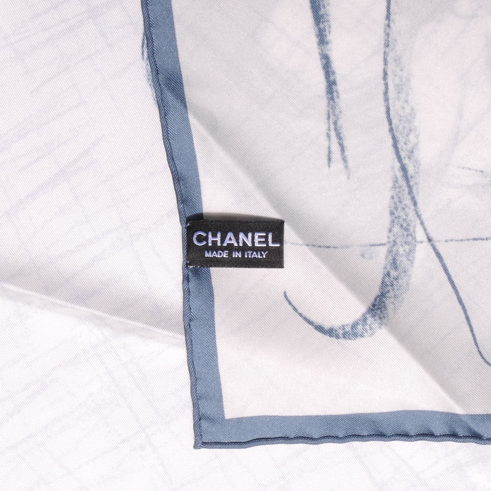 Chanel Silk CC Camellia Square Scarf Blue 4 of 5