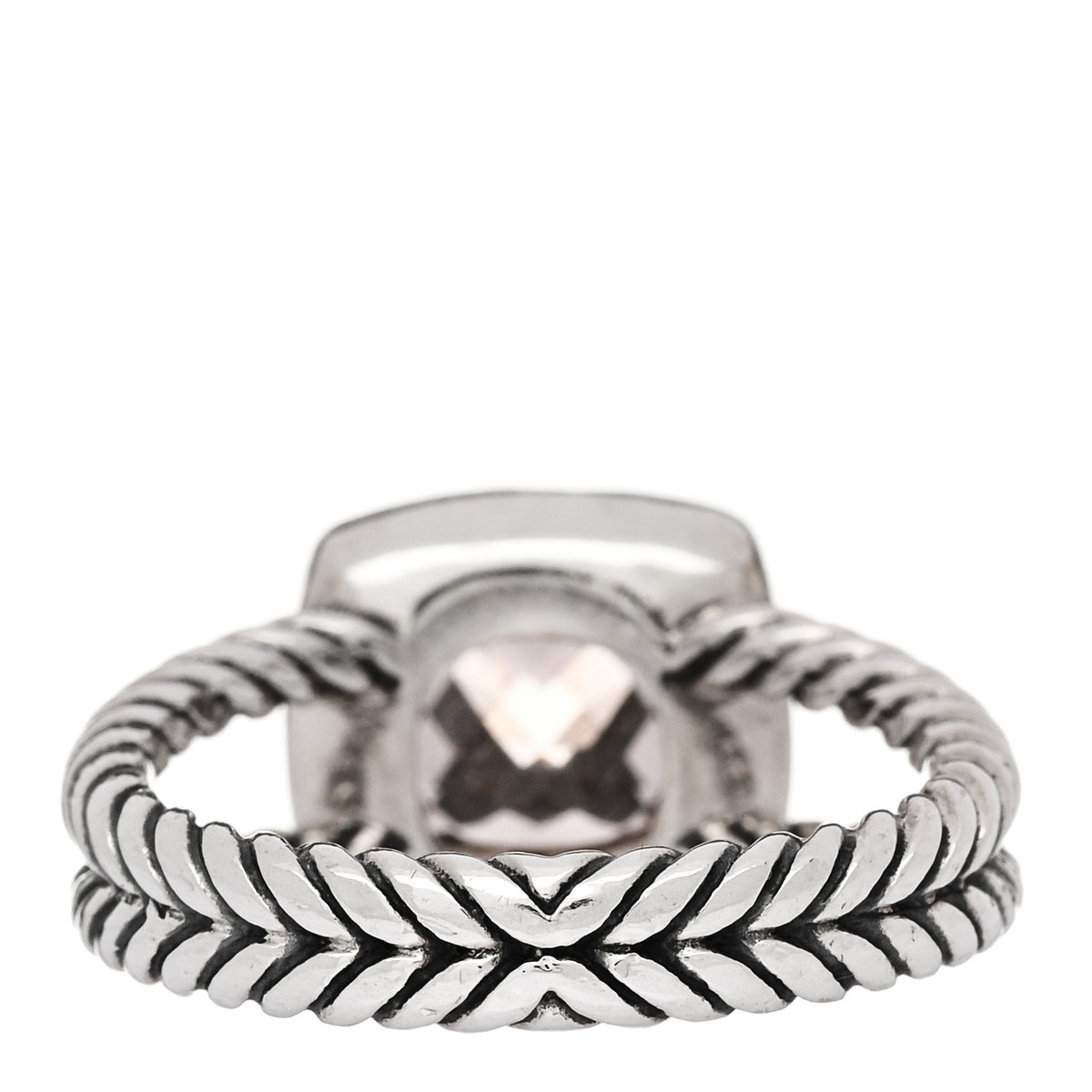 David Yurman Sterling Silver Diamond Morganite 7mm Petite Albion Ring 54 7 3 of 4