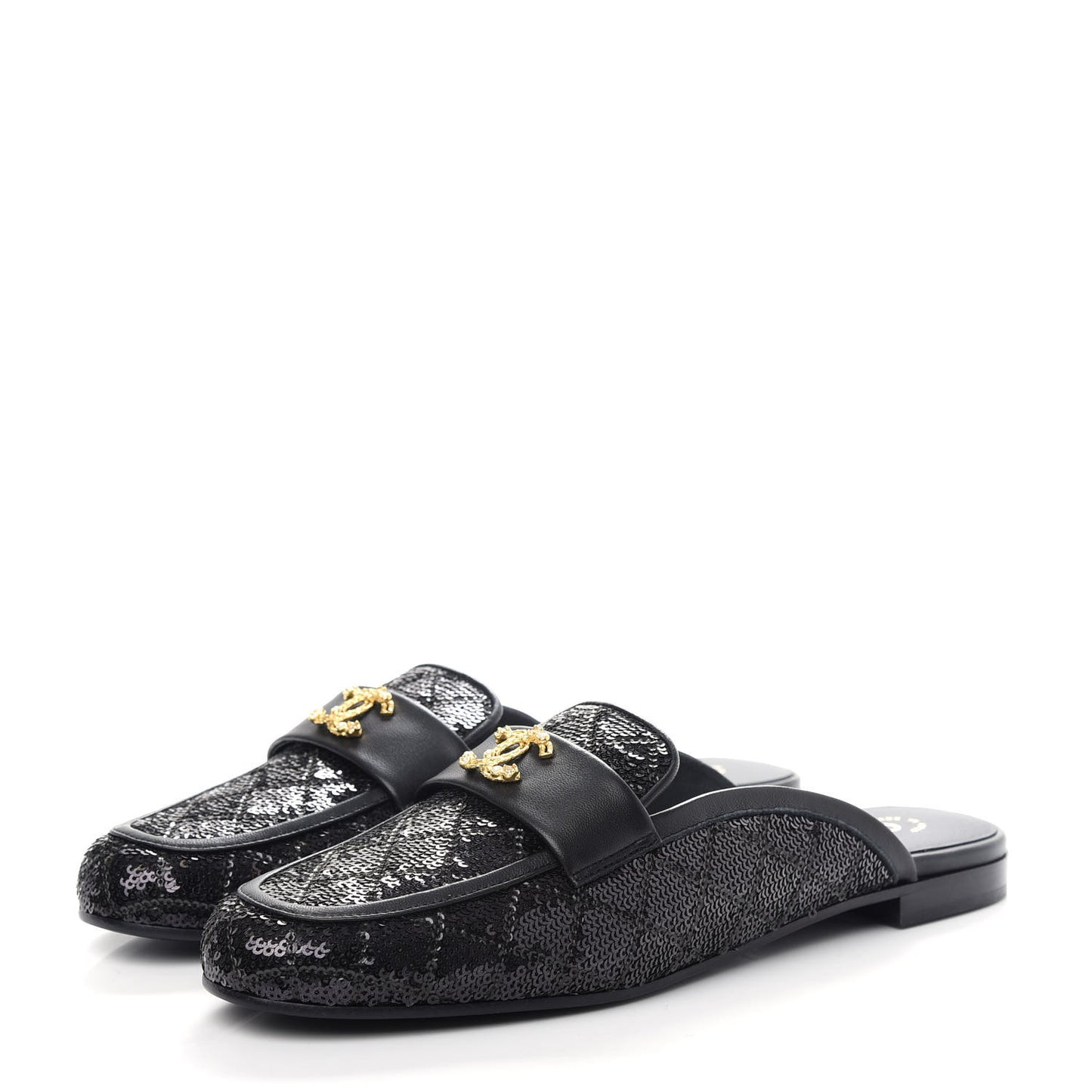 Sequin Lambskin Quilted CC Mules 41 Black
