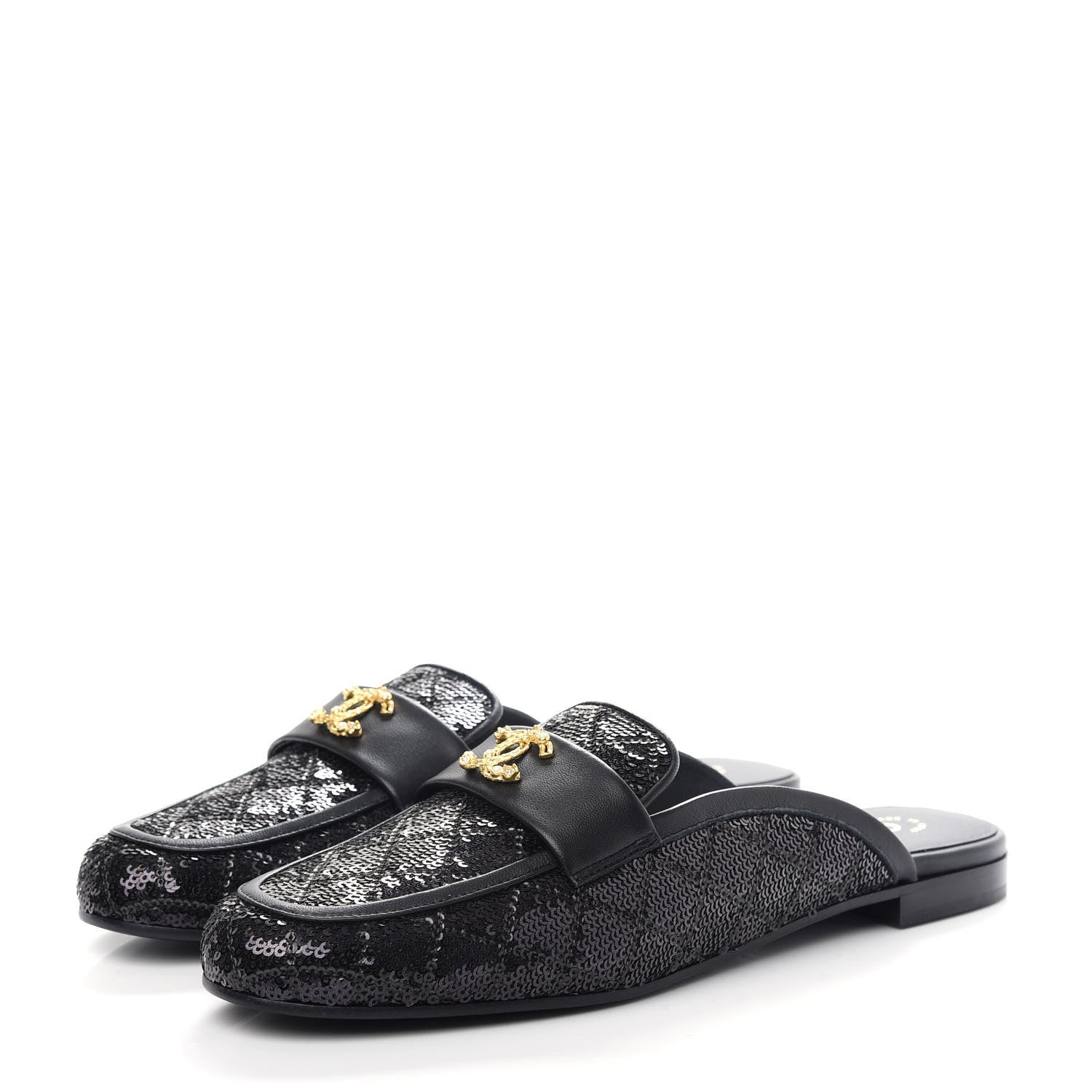Chanel Sequin Lambskin Quilted CC Mules 41 Black 3 of 11