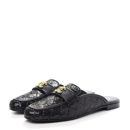 Chanel Sequin Lambskin Quilted CC Mules 41 Black 3 of 11