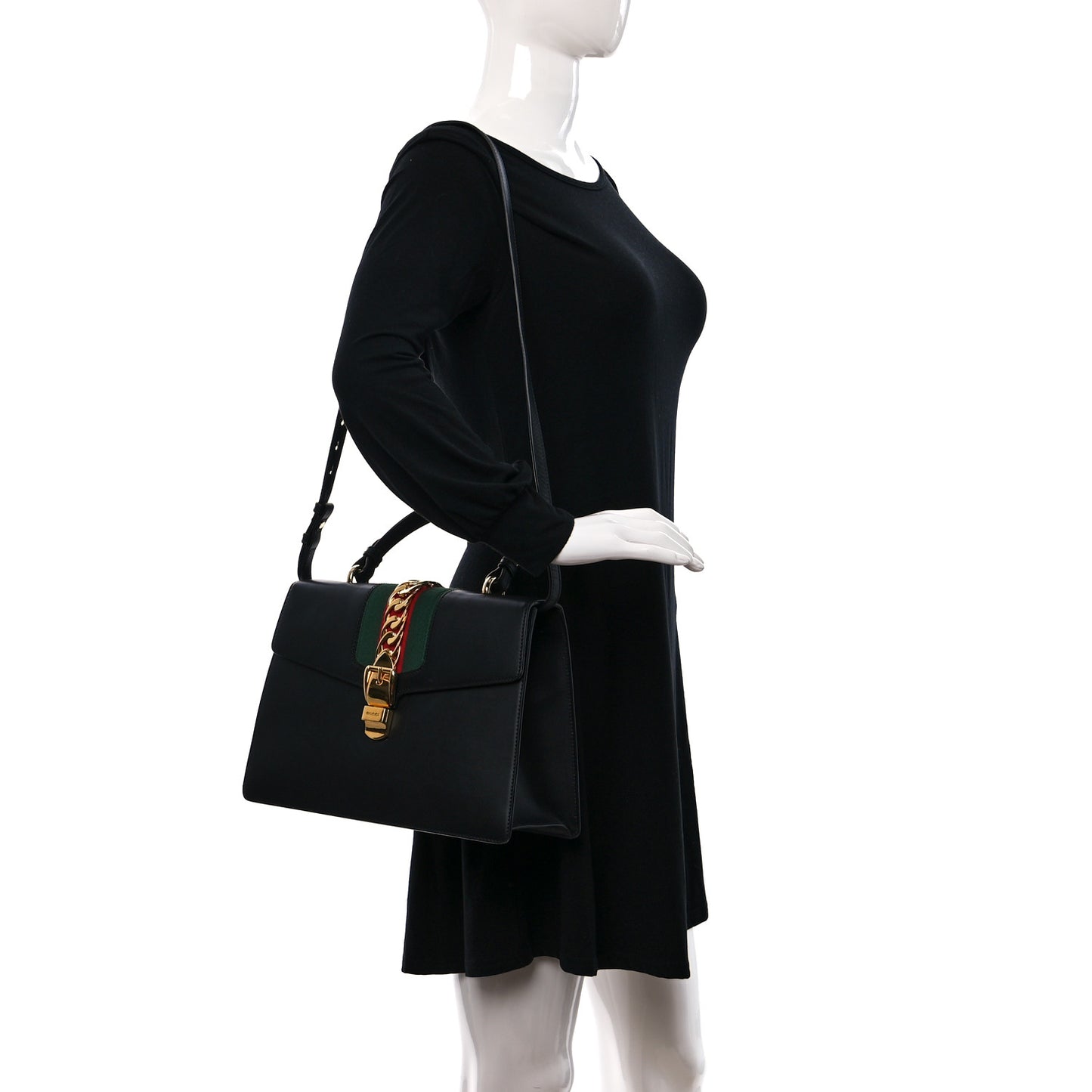 Calfskin Medium Sylvie Top Handle Bag Black