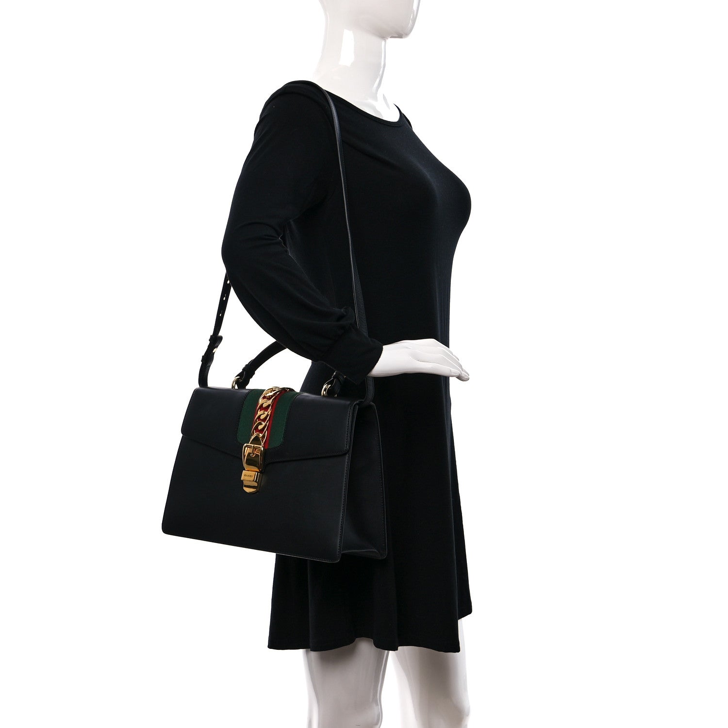 Gucci Calfskin Medium Sylvie Top Handle Bag Black 2 of 10