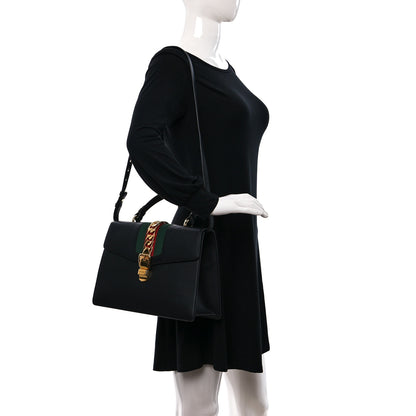Gucci Calfskin Medium Sylvie Top Handle Bag Black 2 of 10