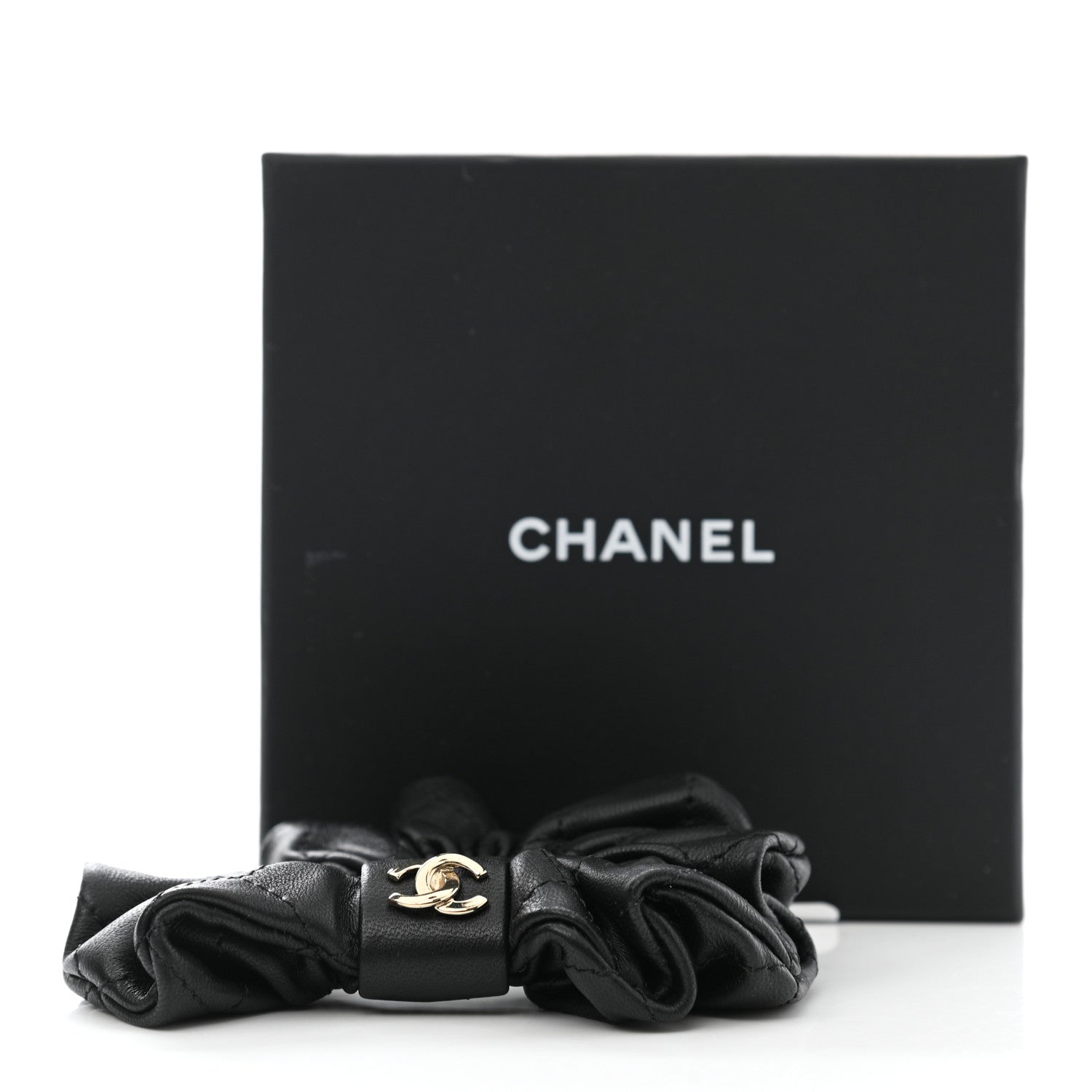 Chanel Lambskin Quilted CC Hair Scrunchie Black 4 of 5