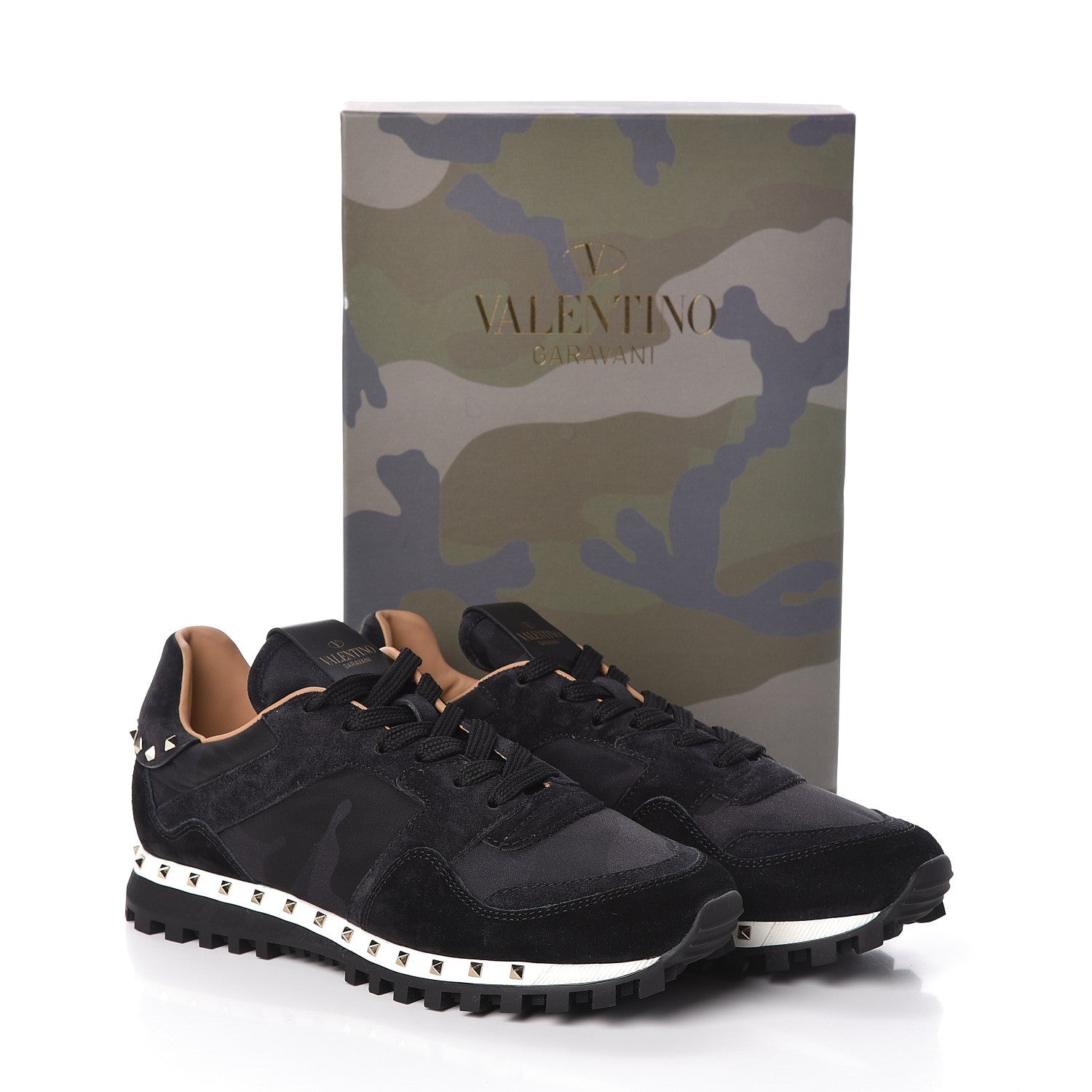 Valentino Garavani Suede Nylon Camouflage Womens Soul Rockstud Sneakers 38 Black 8 of 8
