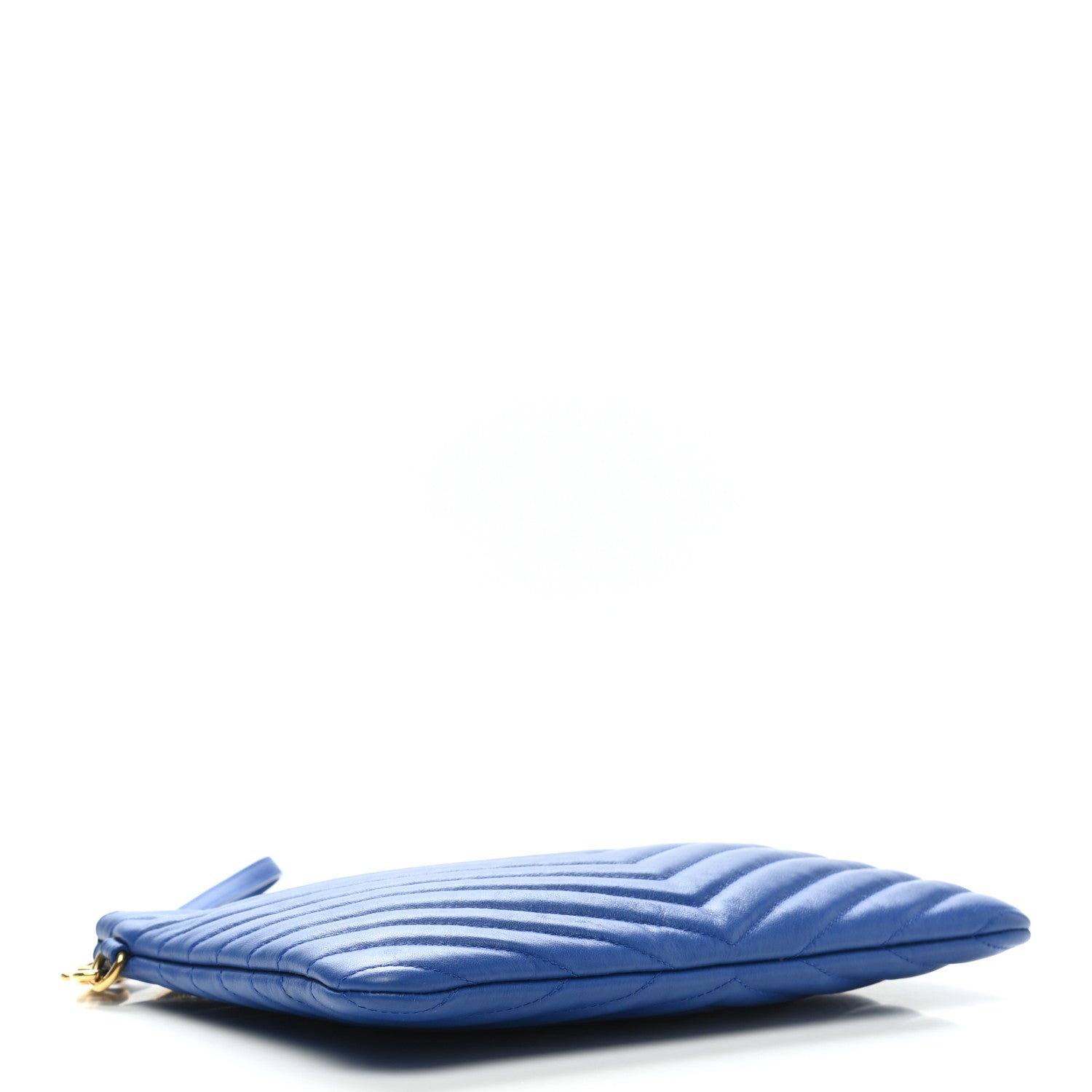 Saint Laurent Calfskin Matelasse Chevron Monogram Zip A5 Pouch Blue Majorelle 4 of 11