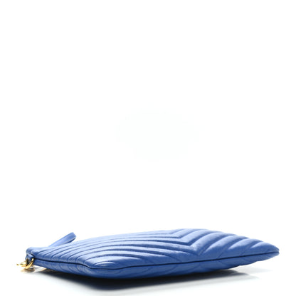 Saint Laurent Calfskin Matelasse Chevron Monogram Zip A5 Pouch Blue Majorelle 4 of 11