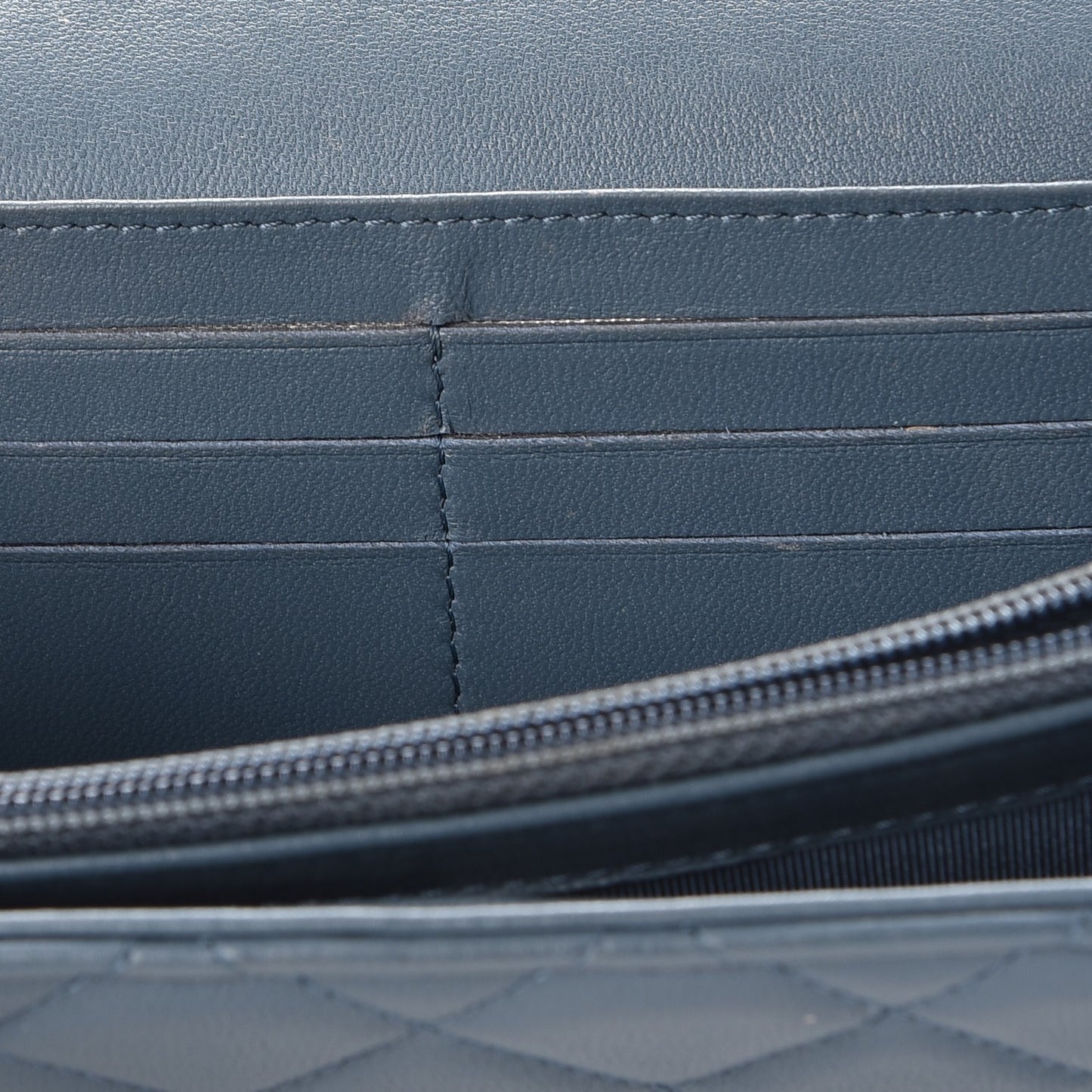 Lambskin Quilted Large Gusset Flap Wallet Blue
