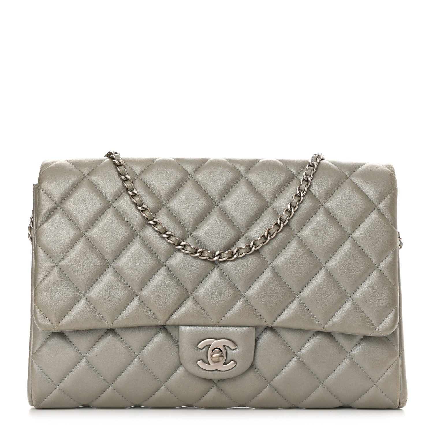 Chanel Lambskin Quilted Clutch With Chain Flap Grey 1 of 13