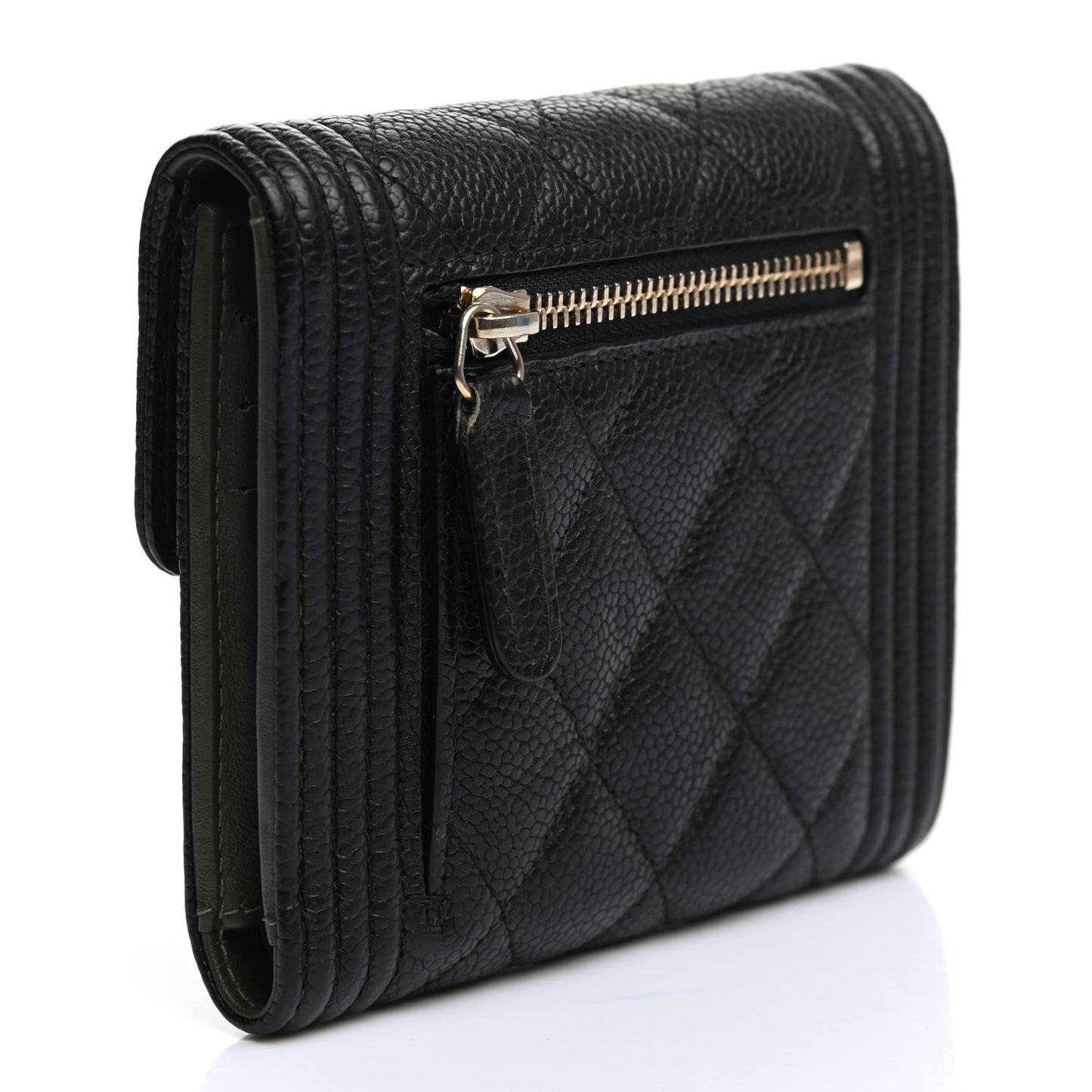 Caviar Quilted Compact Boy Wallet Black