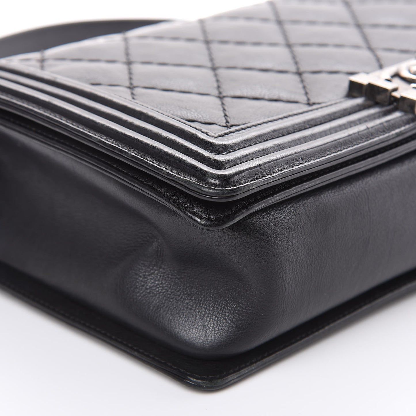 Calfskin Quilted Double Stitch New Medium Boy Flap Black