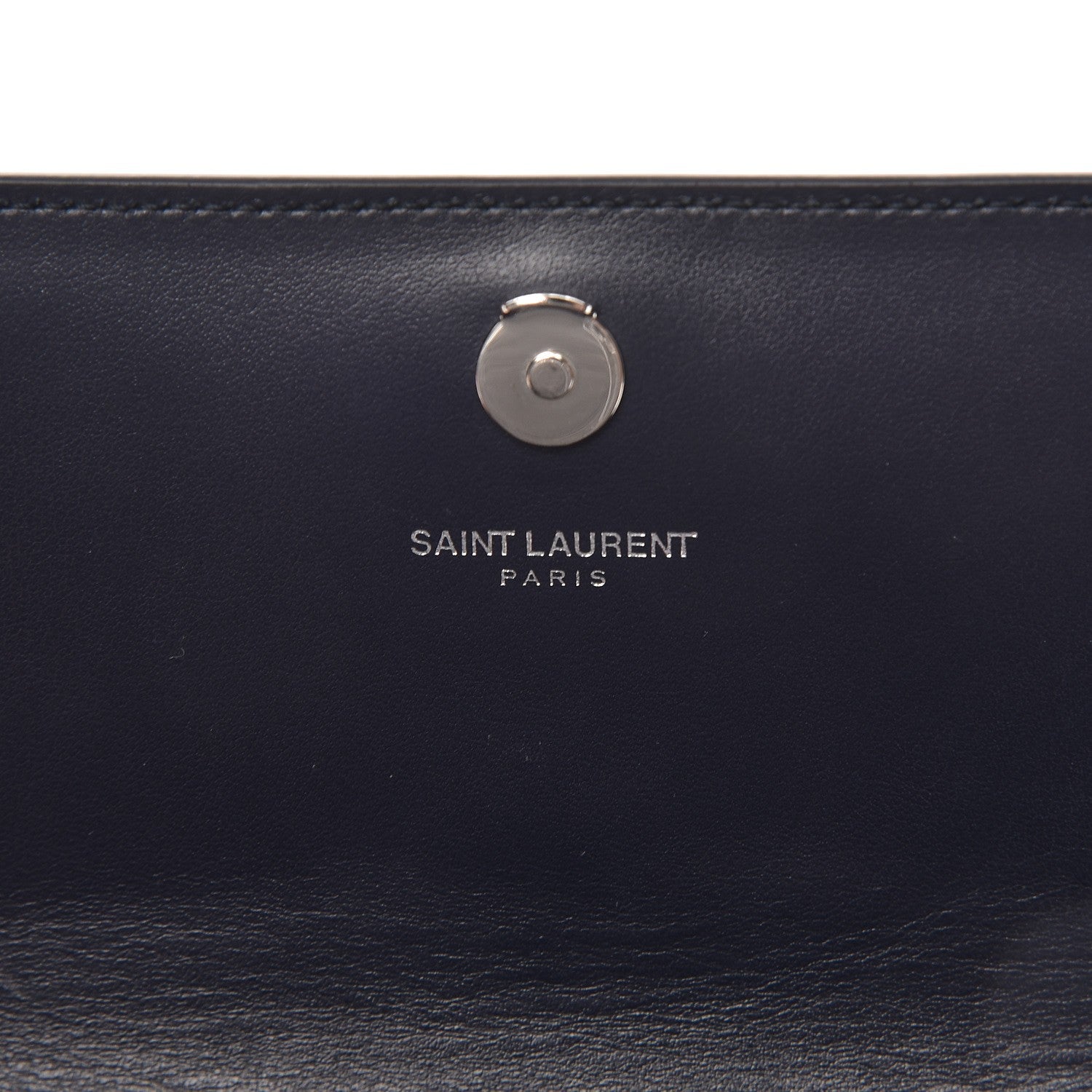 Saint Laurent Calfskin Crocodile Embossed Monogram Sunset Chain Wallet Navy 8 of 8