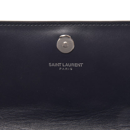 Saint Laurent Calfskin Crocodile Embossed Monogram Sunset Chain Wallet Navy 8 of 8