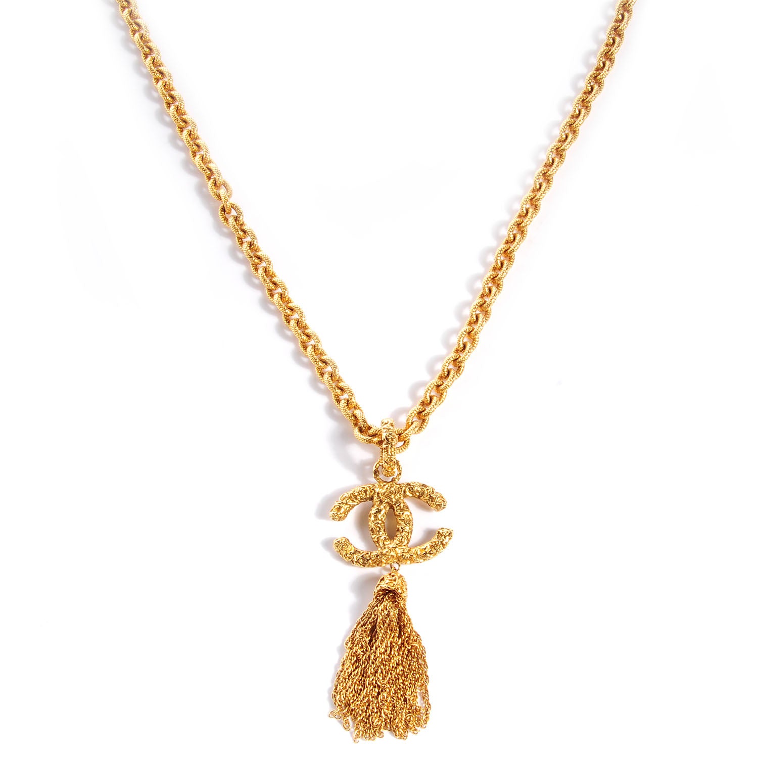 Chanel Textured Etruscan CC Tassel Necklace Gold 1 of 6