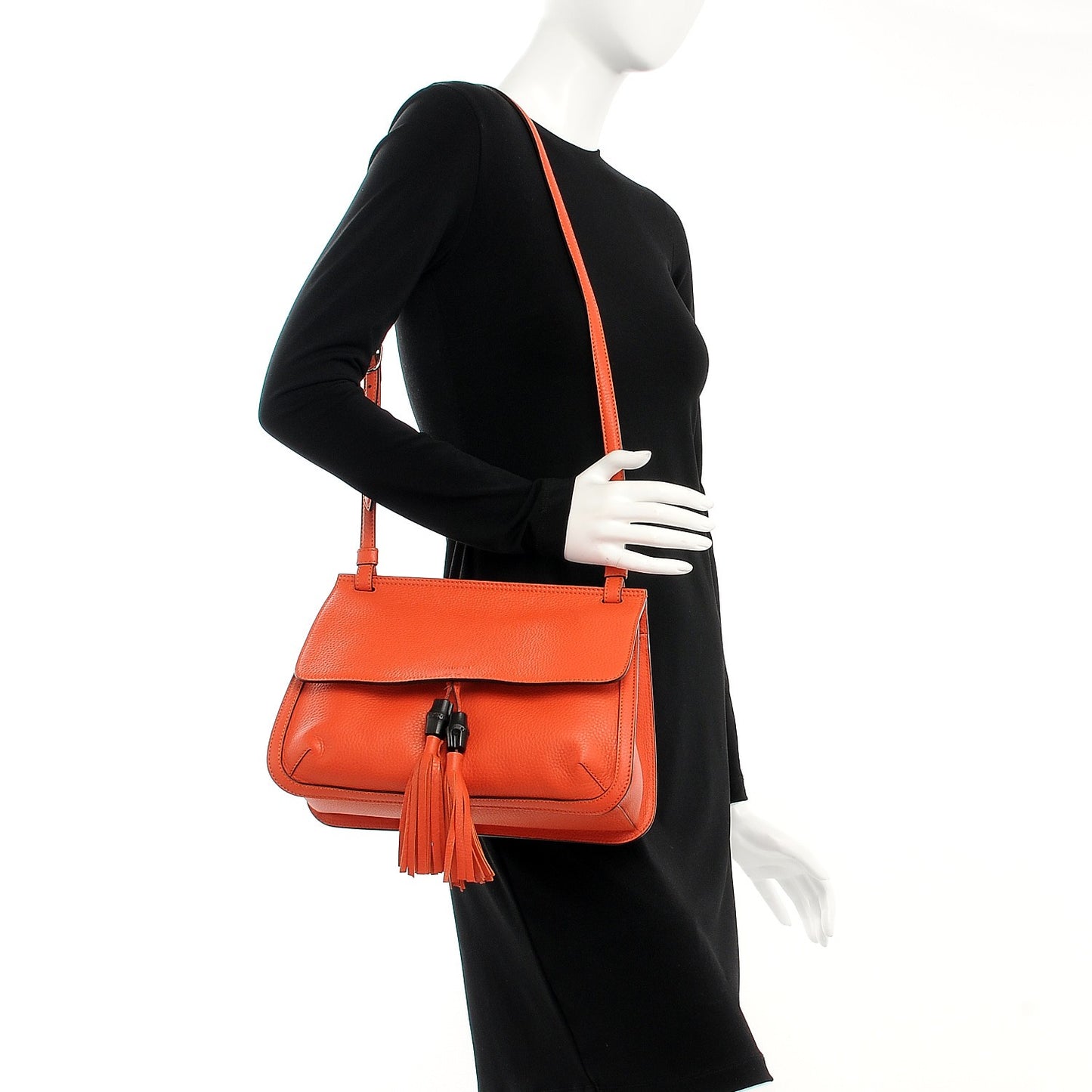 Cellarius Calfskin Medium Bamboo Daily Flap Shoulder Bag New Dark Orange