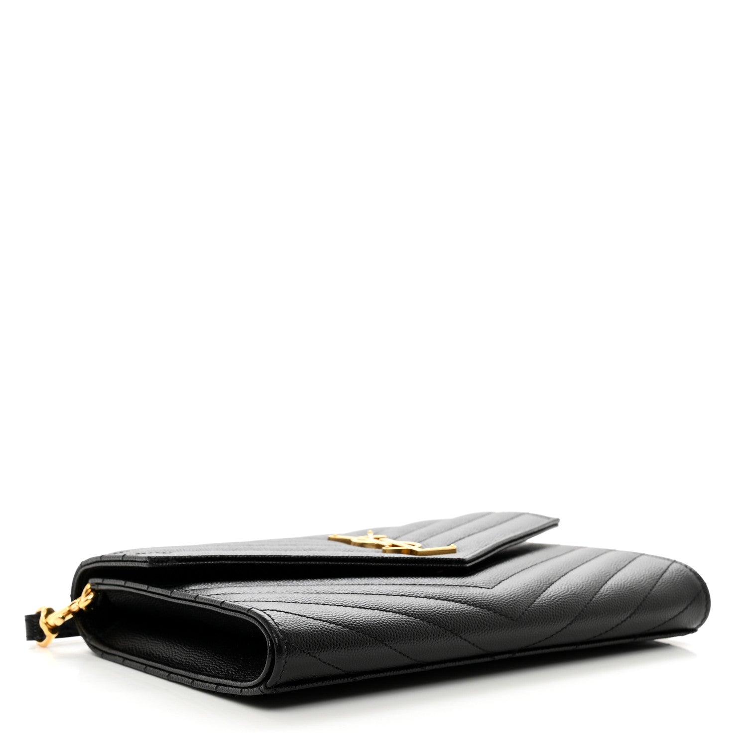 Saint Laurent Grain De Poudre Matelasse Chevron Monogram Envelope Clutch Black 4 of 8