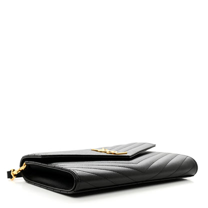 Saint Laurent Grain De Poudre Matelasse Chevron Monogram Envelope Clutch Black 4 of 8