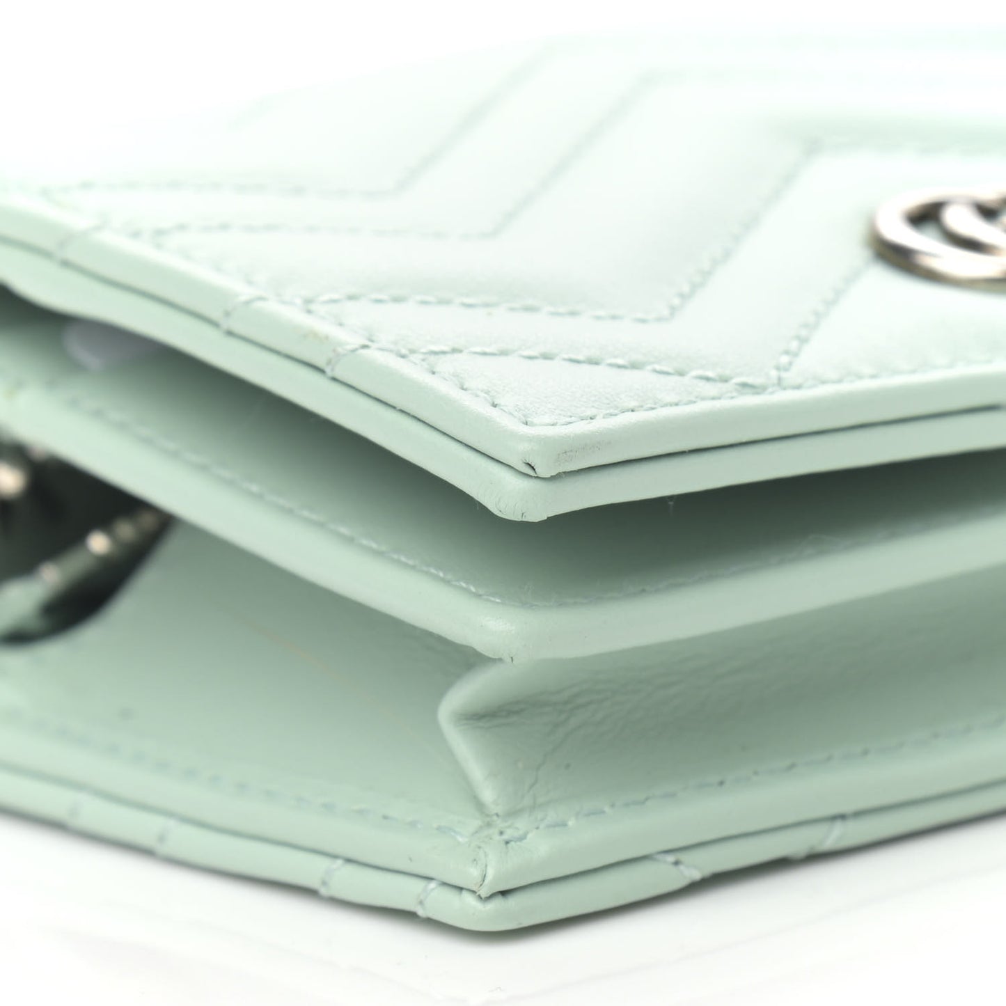 Calfskin Matelasse GG Marmont Mini Wallet On Chain Water Green
