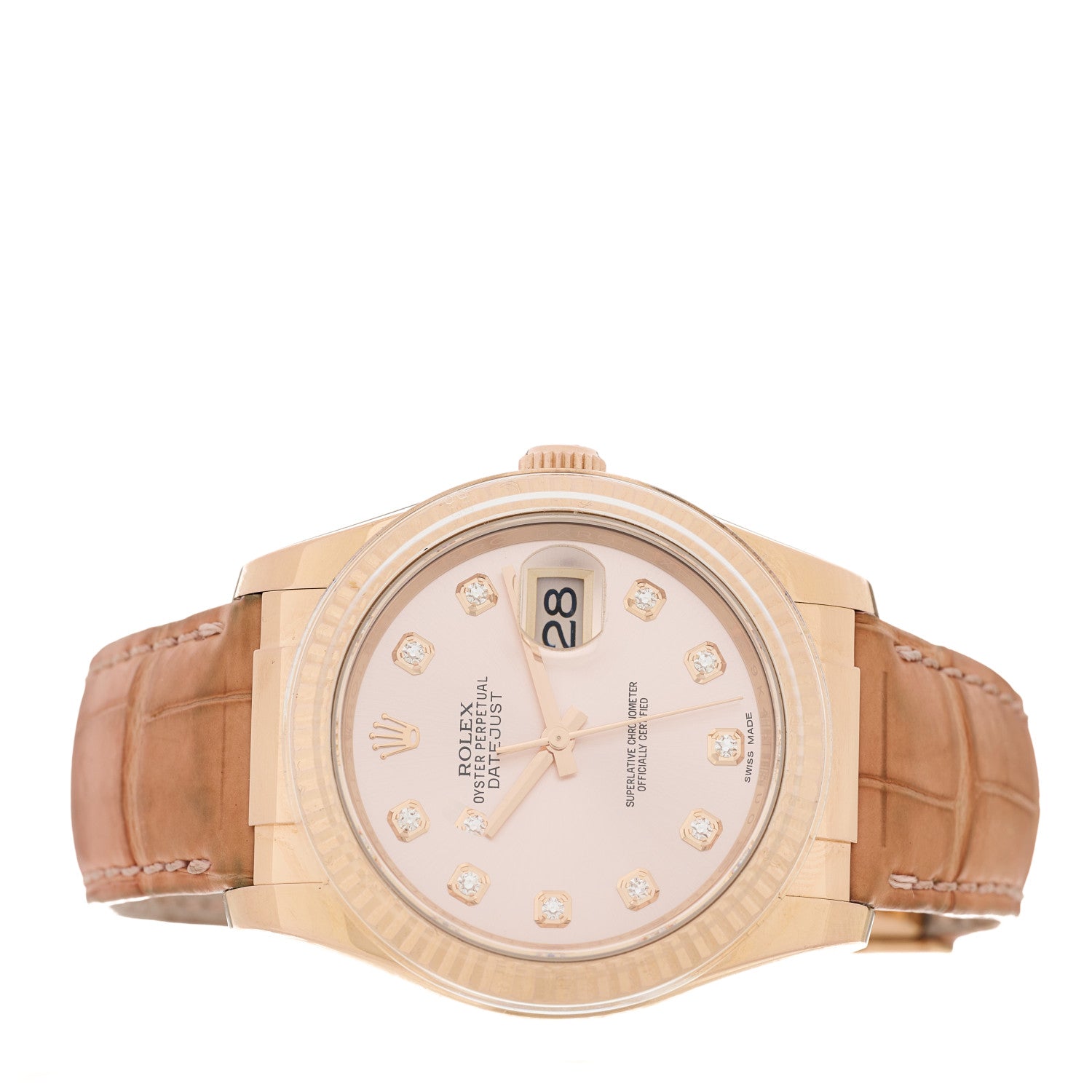 Rolex 18K Everose Gold Alligator Diamond 36mm Oyster Perpetual Datejust Watch Pink 116135 2 of 5