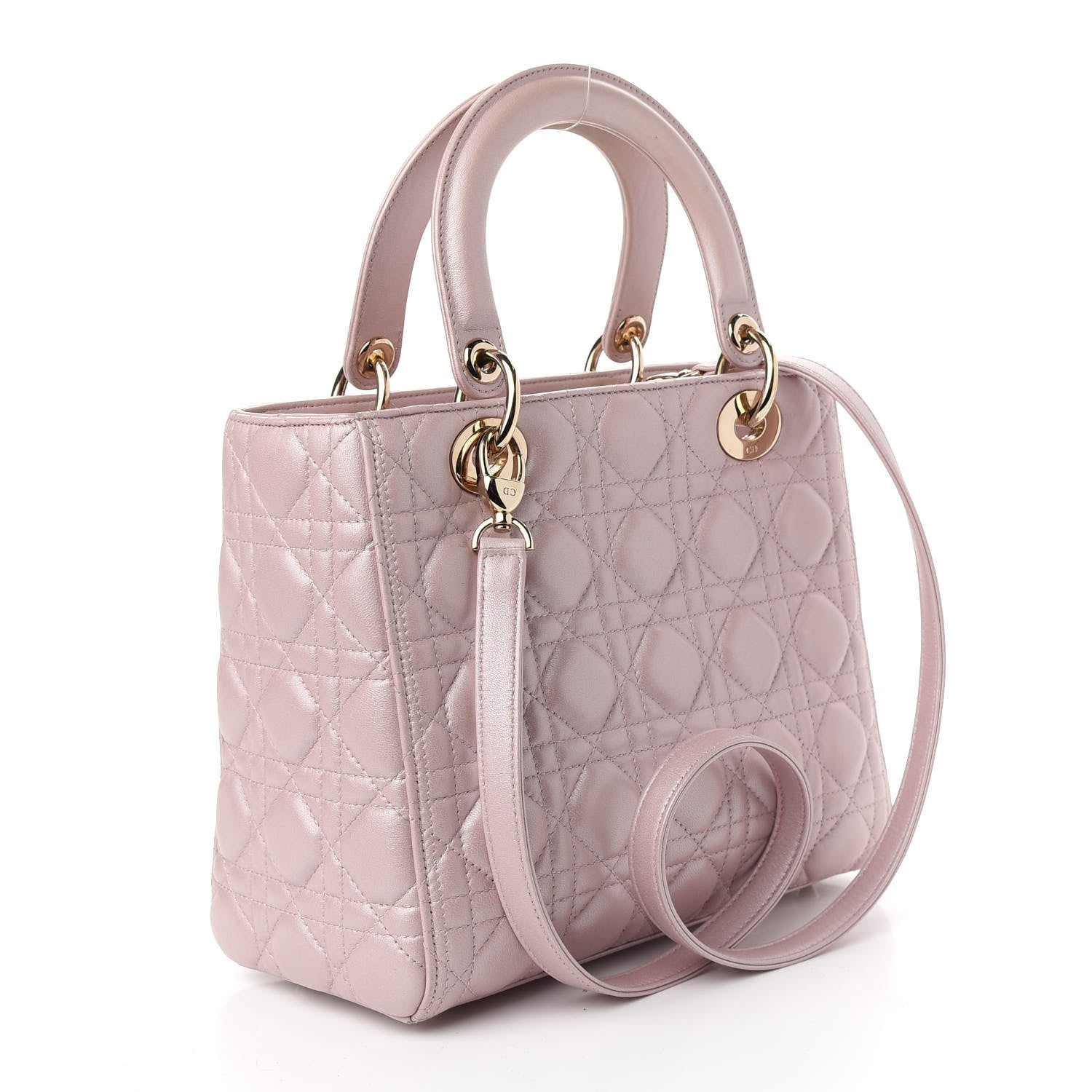 Christian Dior Pearly Lambskin Cannage Medium Lady Dior Lotus 3 of 10