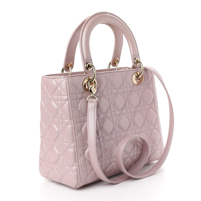 Christian Dior Pearly Lambskin Cannage Medium Lady Dior Lotus 3 of 10