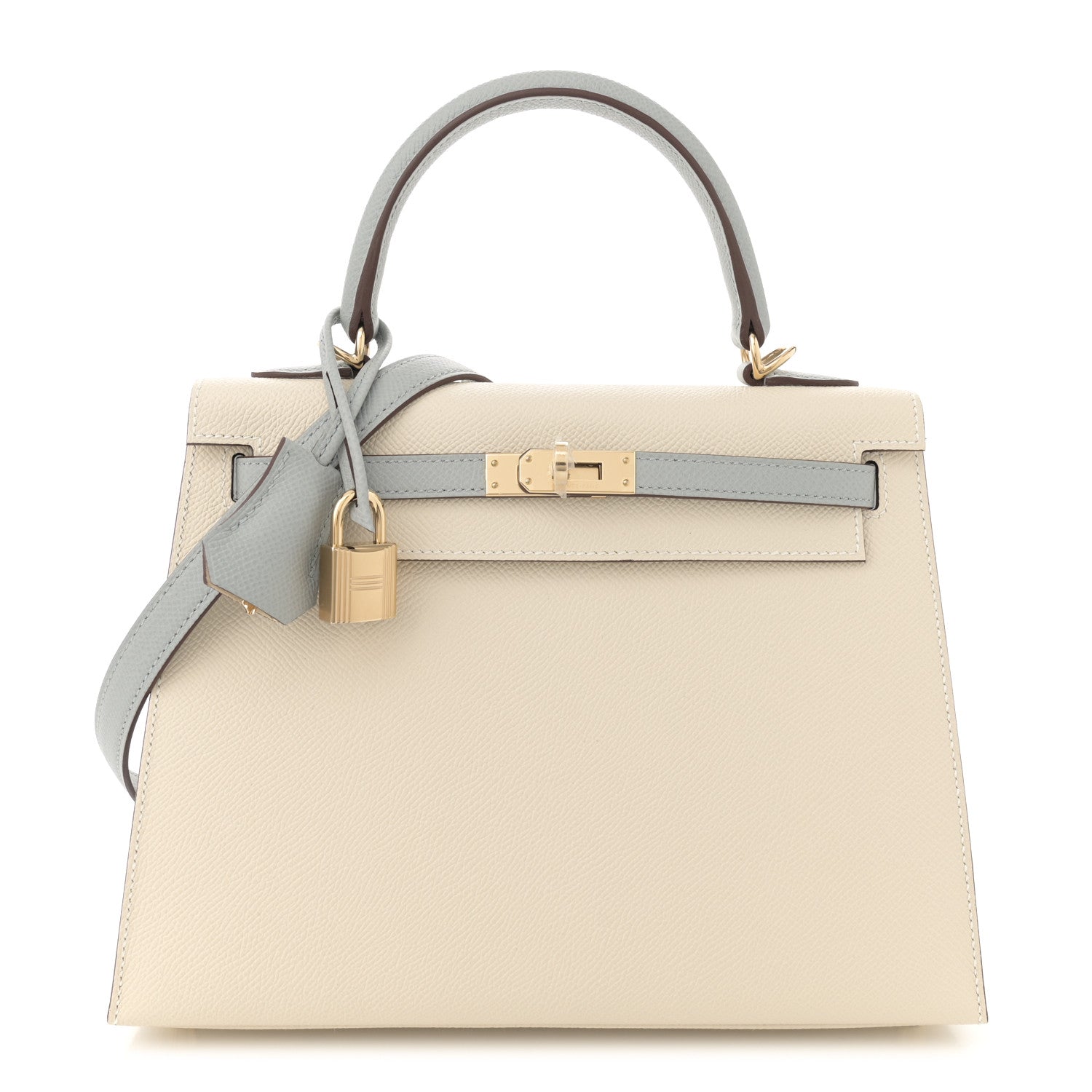 Hermes Epsom Bi-Color Horseshoe Kelly Sellier 25 Craie Bleu Glacier 1 of 11