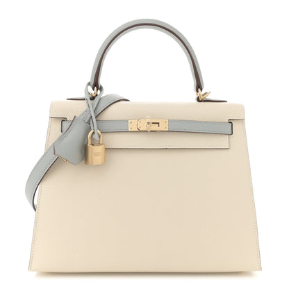 Hermes Epsom Bi-Color Horseshoe Kelly Sellier 25 Craie Bleu Glacier 1 of 11