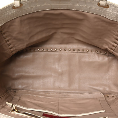 Valentino Garavani Calfskin Crocodile Embossed Medium Rockstud Tote Ivory 5 of 12